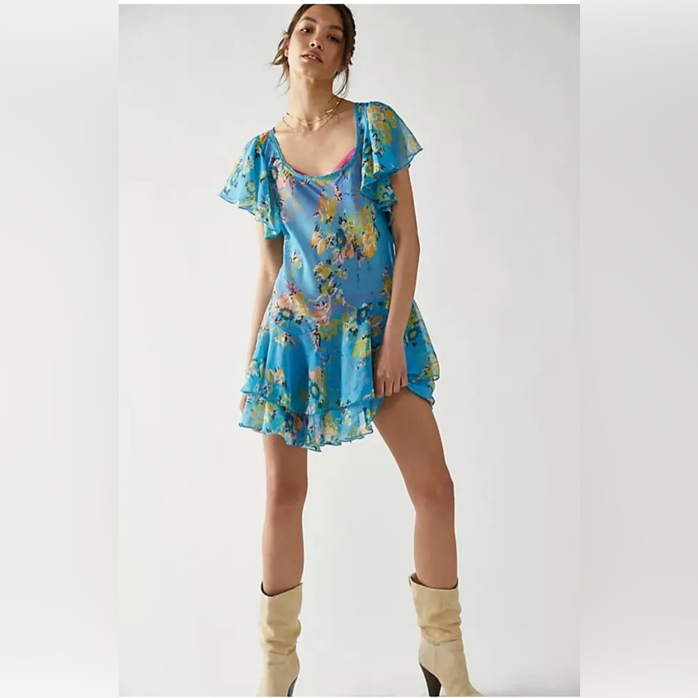 Free People Love To Love Mini Dress S 6 Women's Casual Floral Printed